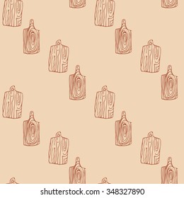 Wooden cutting board doodle seamless pattern background