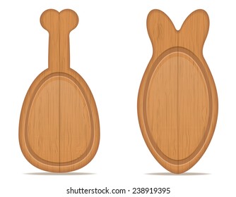 wooden cutting board in the form of chicken legs and fish vector illustration isolated on white background