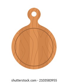 Wooden cutting board. Kitchen tool for cooking. Top view. Vector illustration in flat cartoon style.