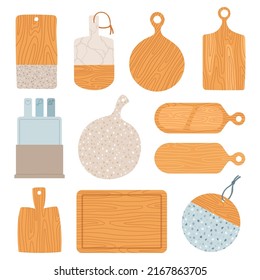 Holzschnittplatten-Set mit flachem Design, Vektorgrafik