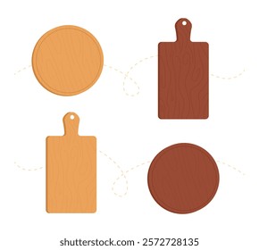 Wooden cutting boards, vector set. Boards for cutting food or for serving ready meals