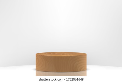 wooden cylinder podium in the white studio room