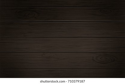 Wooden dark brown background with wood texture planks, backdrop template for your design, banner, poster or greeting card. Easy to edit, layers are isolated, vector illustration