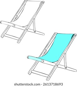 Cadeira de madeira para recreação ao ar livre. Linha gráfica tinta vetor de móveis de praia. Cadeira de rede vazia. Design para embalagens, cosméticos, têxteis, cartões.
