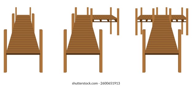 wooden deck set vector illustration isolated on white background.