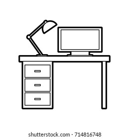 wooden desk computer lamp workspace furniture