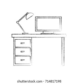 wooden desk computer lamp workspace furniture