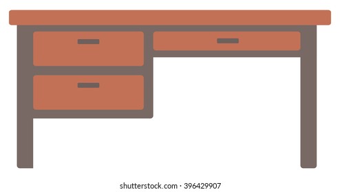 Wooden desk with drawers.