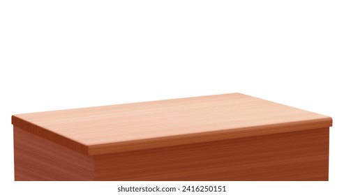 Wooden desk isolated on white background. Vector realistic illustration of brown wood table at forefront, kitchen or office interior design element, bench or shelf mockup, empty workplace furniture