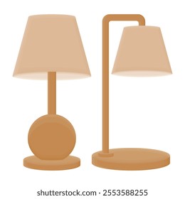 Wooden Desk Lamp Vector. Home Interior Desk Lamp Design. Furniture Icon.