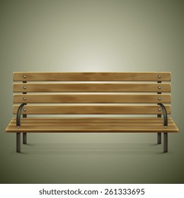 Wooden Detailed Bench On Green. Vector Illustration.