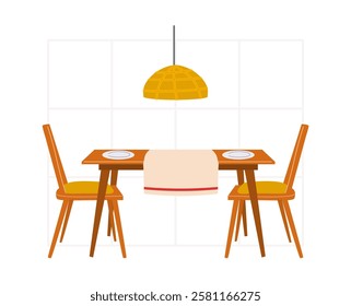 Wooden dining table and chairs. The dining room.