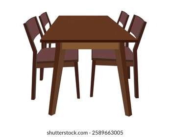 Wooden dining table with four chairs, modern dining room furniture, home interior design