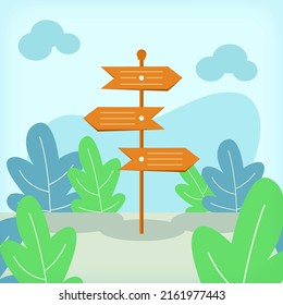 Wooden Direction Board Flat Illustration Design Concept EPS10 guidepost great to be used to illustrate a wooden direction board, directions, choices, plans, and many more