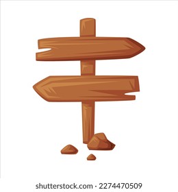Wooden Direction Post with Arrow Plank as Wild West Object Vector Illustration