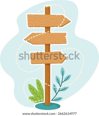 Wooden Direction Sign – Rustic Trail or Beach Signpost Vector Illustration
