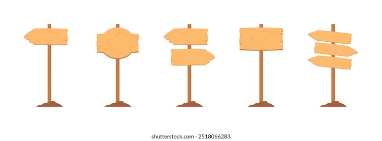 Wooden direction sign set icons. Flat style. Vector icons.