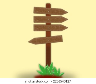 Wooden direction signboard 3D web vector illustration. Vintage design wooden signboards. Eps format illustration.