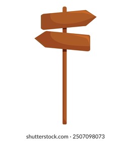 Wooden direction signpost pointing two different ways isolated on white background