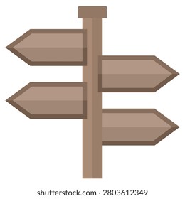 Wooden directional flat icon isolated on white background.