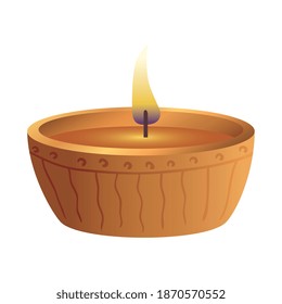 wooden diwali candle decorative icon vector illustration design