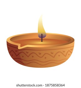 wooden diwali candle decorative icon vector illustration design