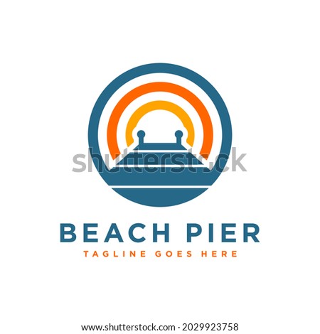 wooden dock illustration logo design on the lake