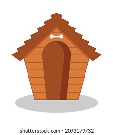 Wooden Dog House. Dog Hut Vector Illustrations.
