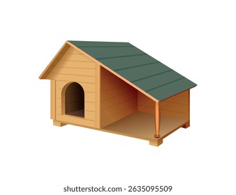 Wooden dog house isolated on white background. Vector 3d illustration