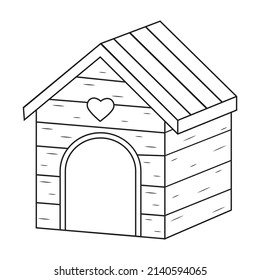 Wooden doghouse, color vector isolated illustration black contour doodle