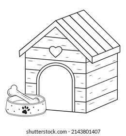 Wooden doghouse, color vector isolated illustration black contour doodle