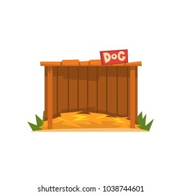 Wooden doghouse with straw litter vector Illustration on a white background
