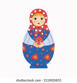 Wooden doll Matryoshka with an Easter egg. Painted doll. Vector illustration.