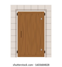 Wooden door. Arch way vector. arch brick door. wallpaper. free space for text. 