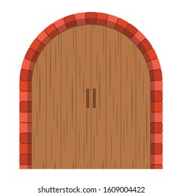 Wooden door. Arch way vector. arch brick door. wallpaper. free space for text. 