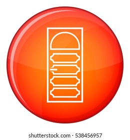 Wooden door with an arched glass icon in red circle isolated on white background vector illustration