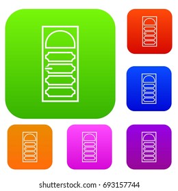 Wooden door with an arched glass set icon in different colors isolated vector illustration. Premium collection