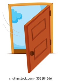 Wooden door being opened illustration