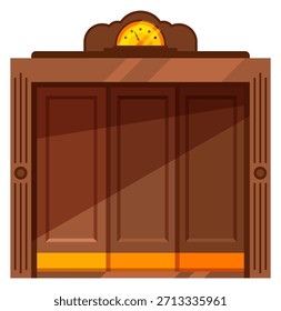 A wooden door with a clock on it