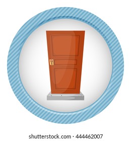 Wooden door colorful icon. Vector illustration in cartoon style