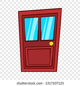 Wooden door with glass icon in cartoon style on a background for any web design 