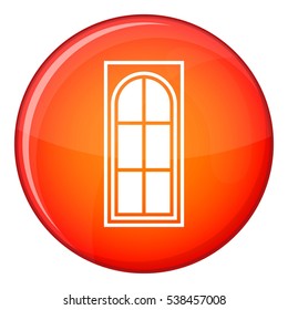 Wooden door with glass icon in red circle isolated on white background vector illustration