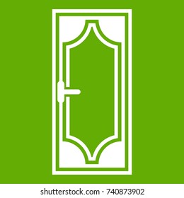 Wooden door with glass icon white isolated on green background. Vector illustration