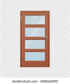 Wooden door with glass inserts. vector illustration