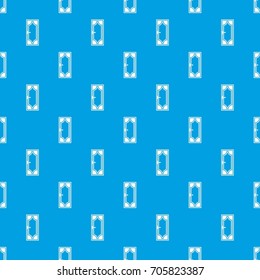 Wooden door with glass pattern repeat seamless in blue color for any design. Vector geometric illustration