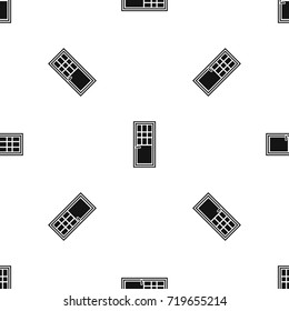 Wooden door with glass pattern repeat seamless in black color for any design. Vector geometric illustration