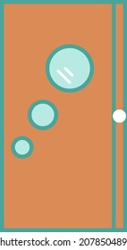 Wooden door with green circles, illustration, vector, on a white background.