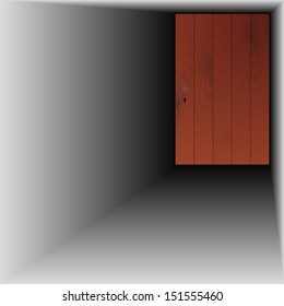 wooden door with wooden handle and keyhole
