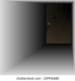 wooden door with wooden handle and keyhole