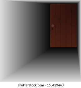wooden door with wooden handle and keyhole